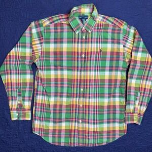 Ralph Lauren Boys XL 18-20 Green Plaid Button Down Shirt Long Sleeve Easter